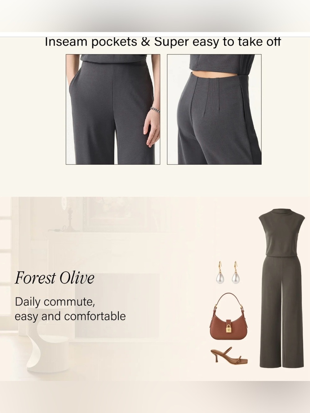 OGL Travel-Friendly Easy-to-Take-Off Jumpsuit in Forest Olive size Small. NWT - Picture 4 of 4